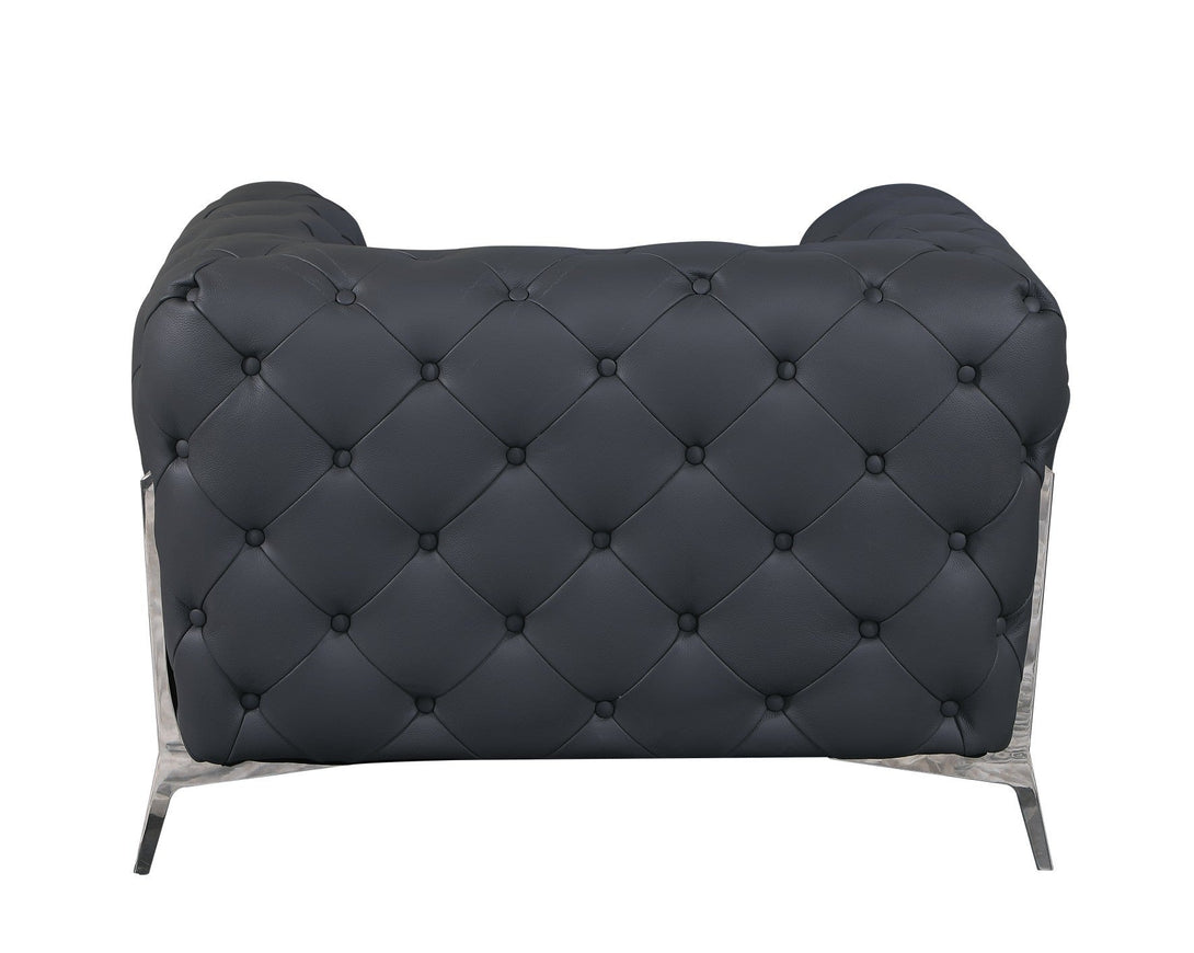 Divanitalia 970 Chair in Gray Italian Leather - Rear View of Chair on White Transparent Background