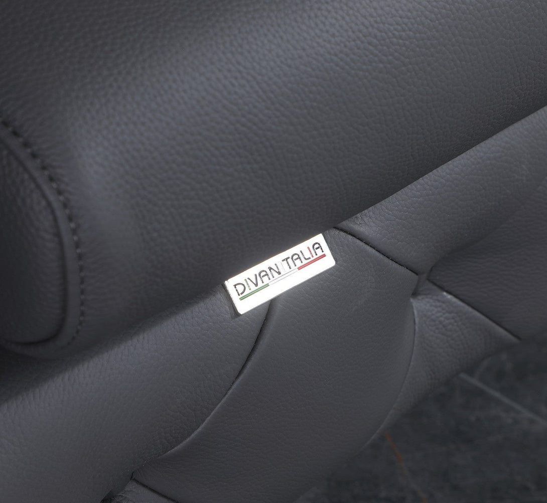 Divanitalia 970 Living Room Set in Gray Italian Leather - Close-up View of Leather Stitching