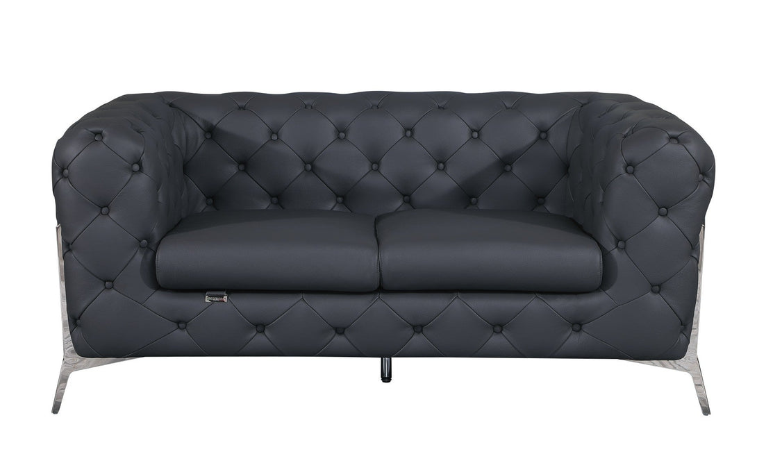 Divanitalia 970 Loveseat in Gray Italian Leather - Front View of Loveseat on White Transparent Background