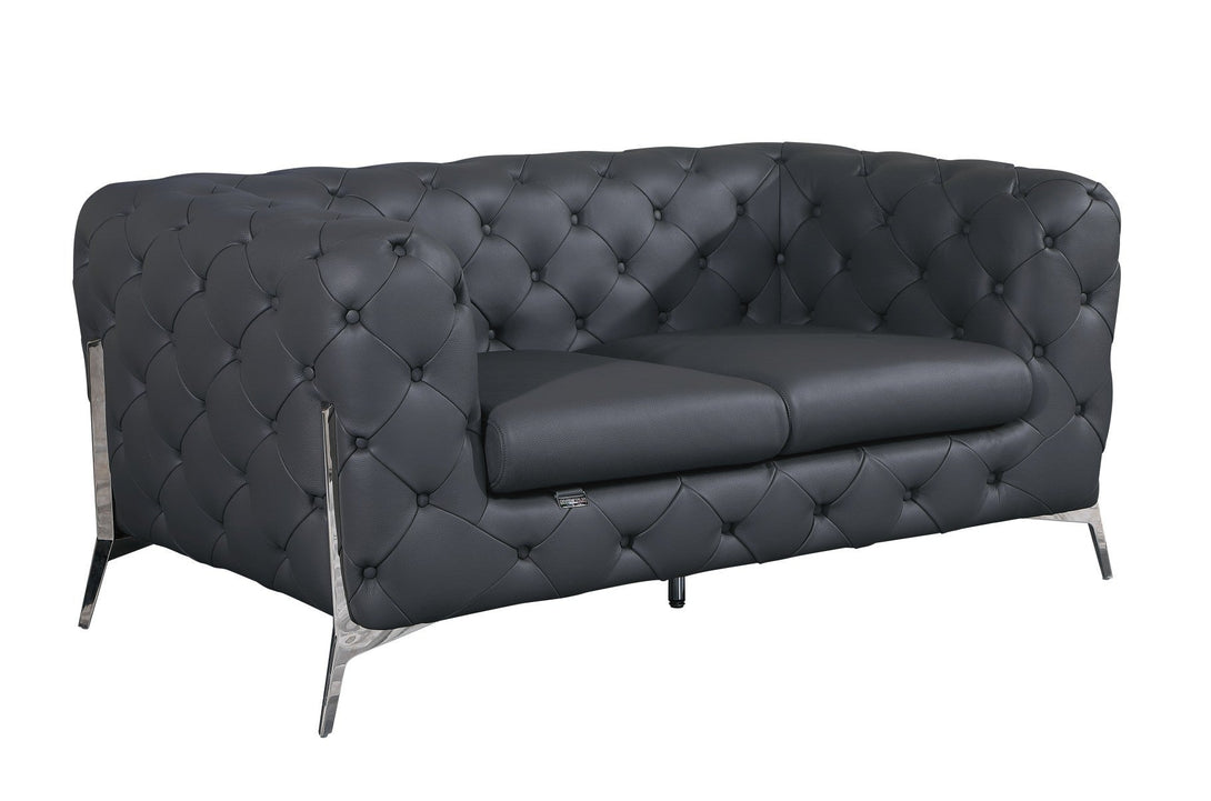 Divanitalia 970 Loveseat in Gray Italian Leather - Angled View of Loveseat on White Transparent Background