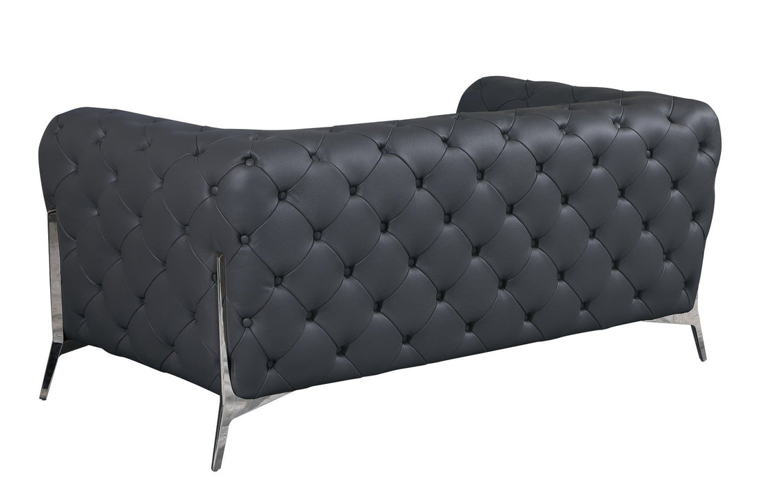 Divanitalia 970 Loveseat in Gray Italian Leather - Rear View of Loveseat on White Transparent Background