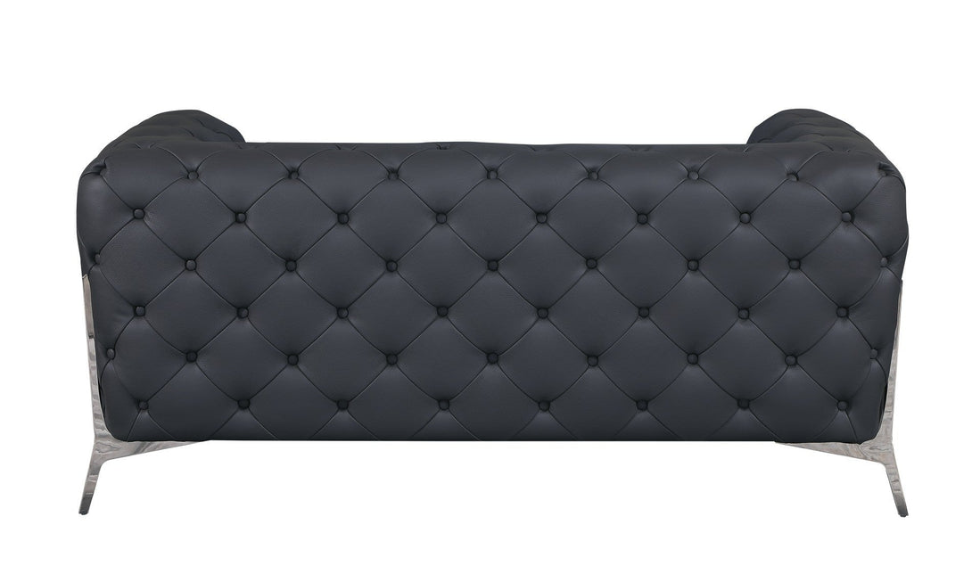 Divanitalia 970 Loveseat in Gray Italian Leather - Rear View of Loveseat on White Transparent Background 2