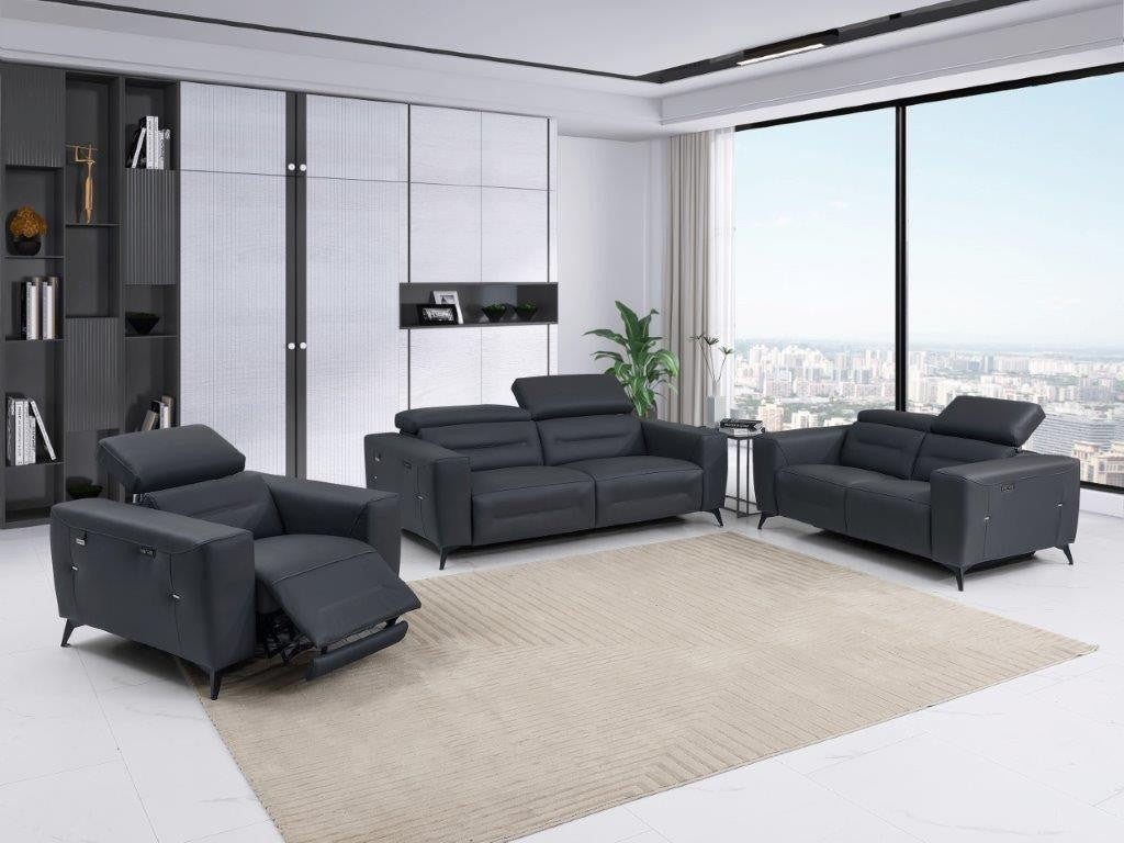 Divanitalia 989 Living Room Set in Gray Italian Leather - Featured Photo