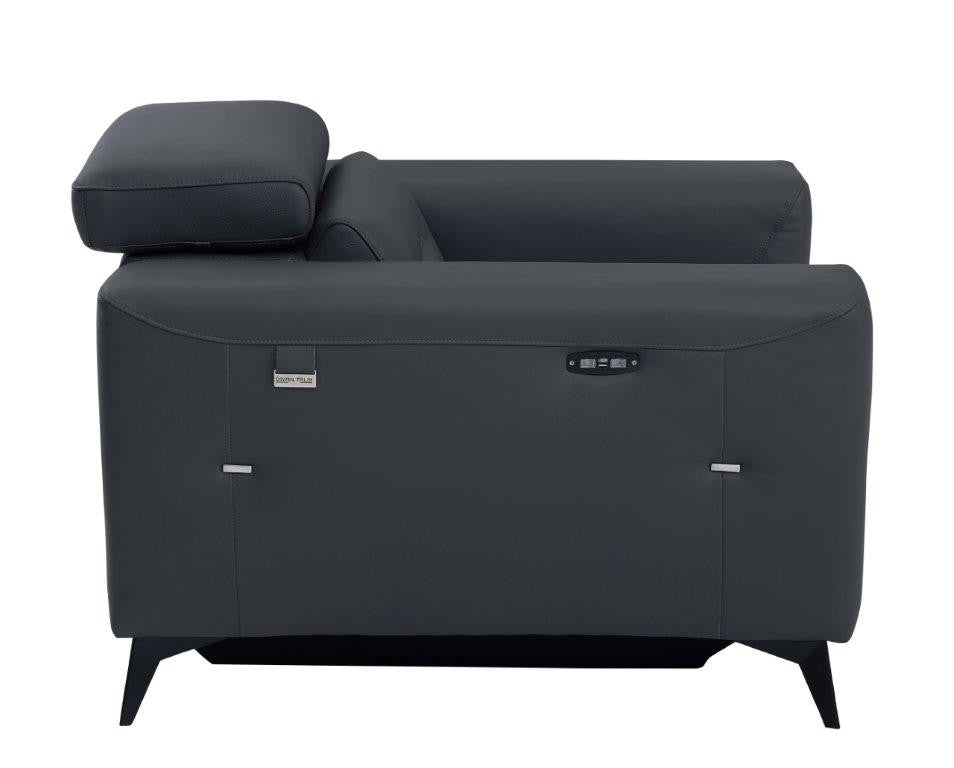  Divanitalia 989 Loveseat in Gray Italian Leather - Side Profile View on White Transparent Background 2