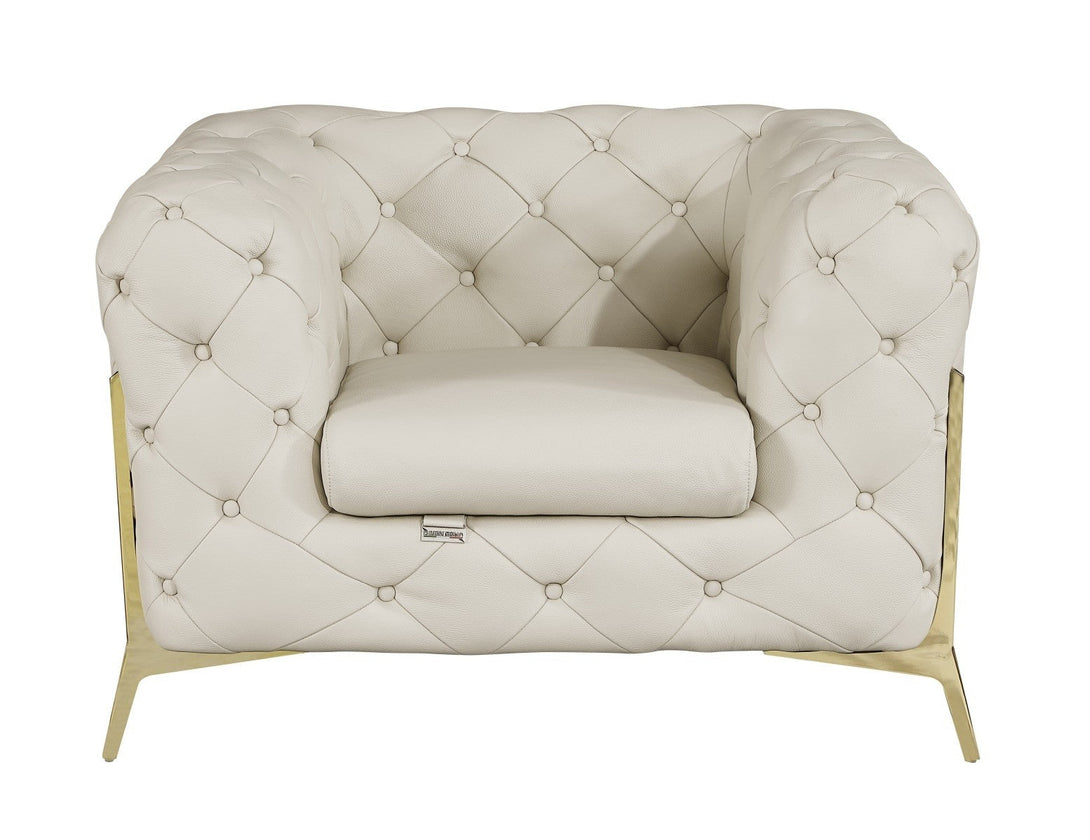 Divanitalia 970 Chair in Beige Italian Leather - Front View of Chair on White Transparent Background