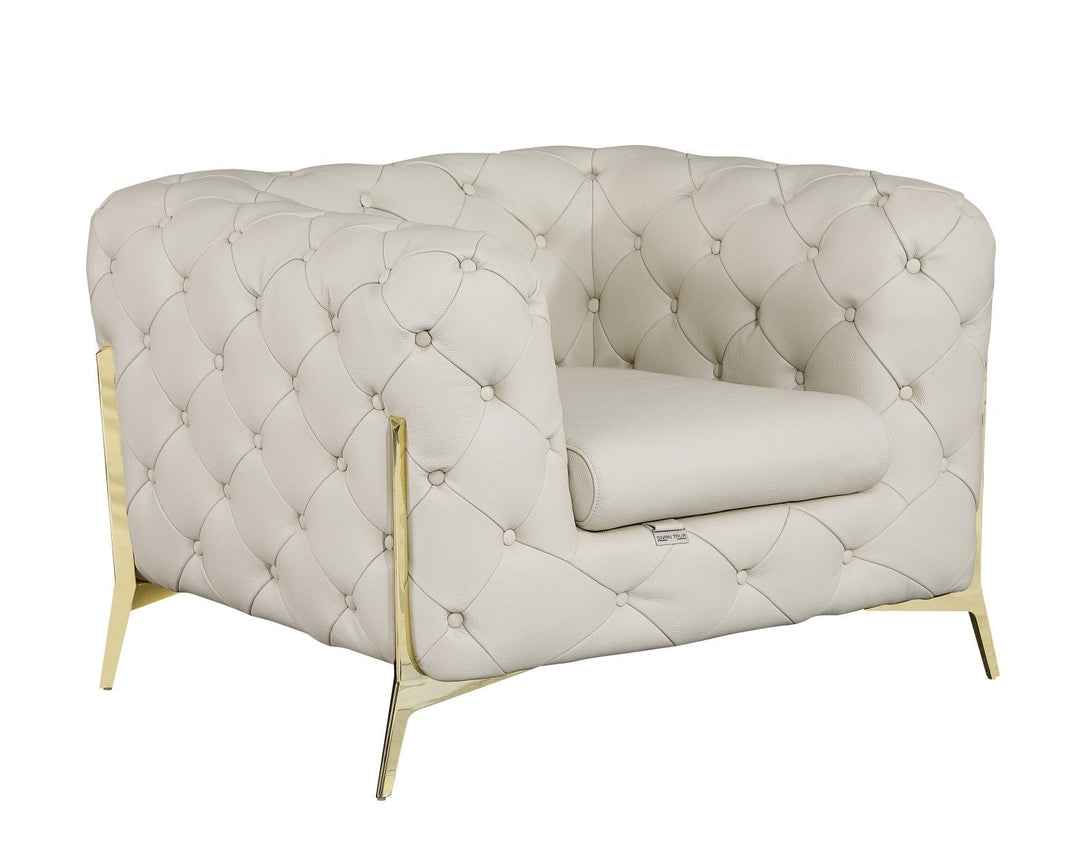 Divanitalia 970 Chair in Beige Italian Leather - Angled Front View of Chair on White Transparent Background