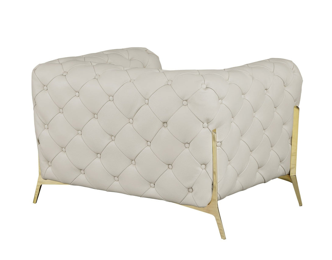 Divanitalia 970 Chair in Beige Italian Leather - Angled Rear View of Chair on White Transparent Background