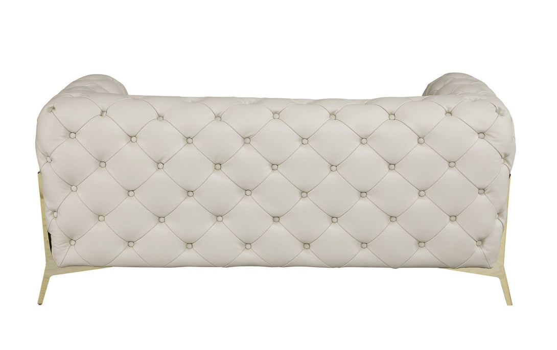Divanitalia 970 Loveseat in Beige Italian Leather - Rear View of Loveseat on White Transparent Background 2