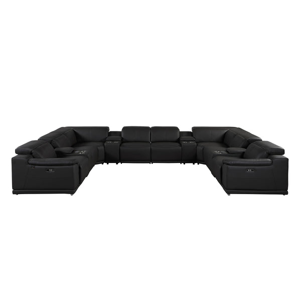 Divanitalia 9762 12-Piece Sectional Sofa with 4 Recliners and 4 Consoles in Black with Recliners on a White Transparent Background