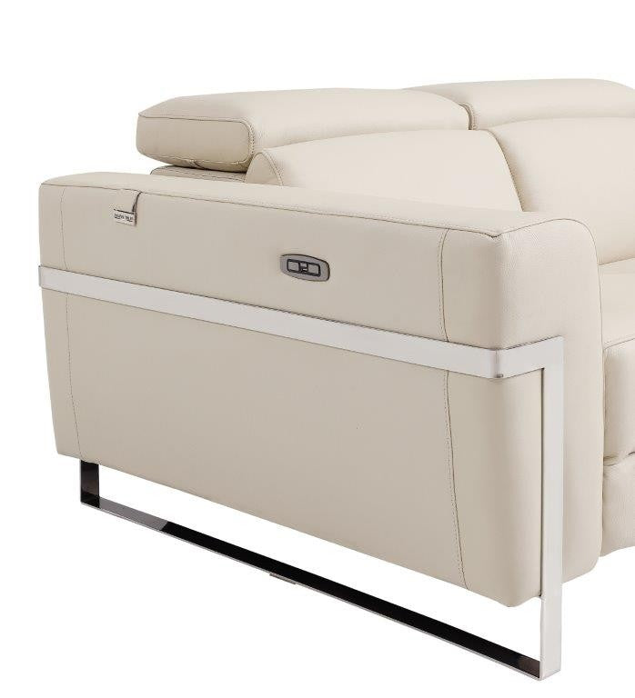 Divanitalia 990 Living Room Set in Beige Leather - Side View of Stainless Steel Frame and Power Operator Buttons