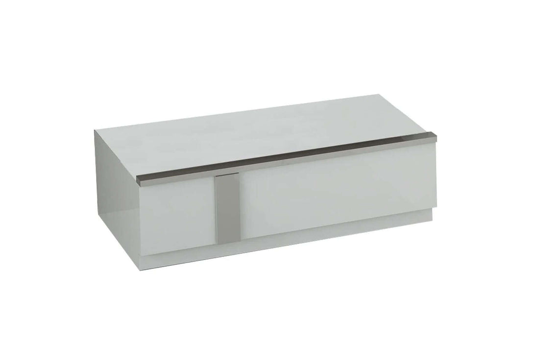 White modern rectangular nightstand with a glossy finish on a white background