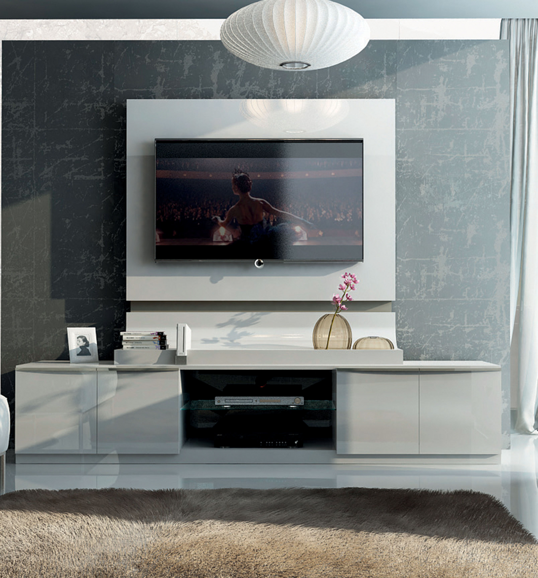 Granada Modern Bedroom Set in White Lacquer Finish - TV Unit