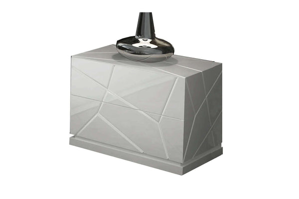 Modern geometric-patterned nightstand against a white background