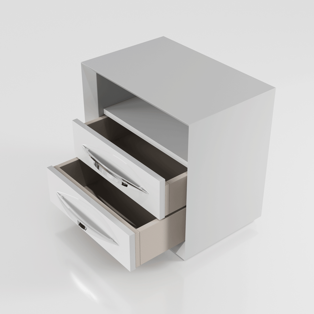 Majesty Carmen Nightstand - Front View of Nightstand with Drawers Opened on a White Transparent Background