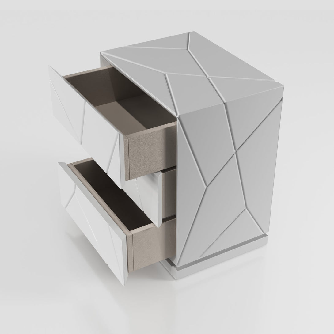 Majesty Kiu Nightstand - Front View of the Nightstand with Drawers Opened on a White Transparent Background
