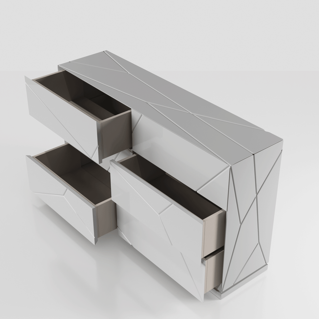 Majesty Kiu Dresser - Arial View of the Dresser with Drawers Opened on a White Transparent Background