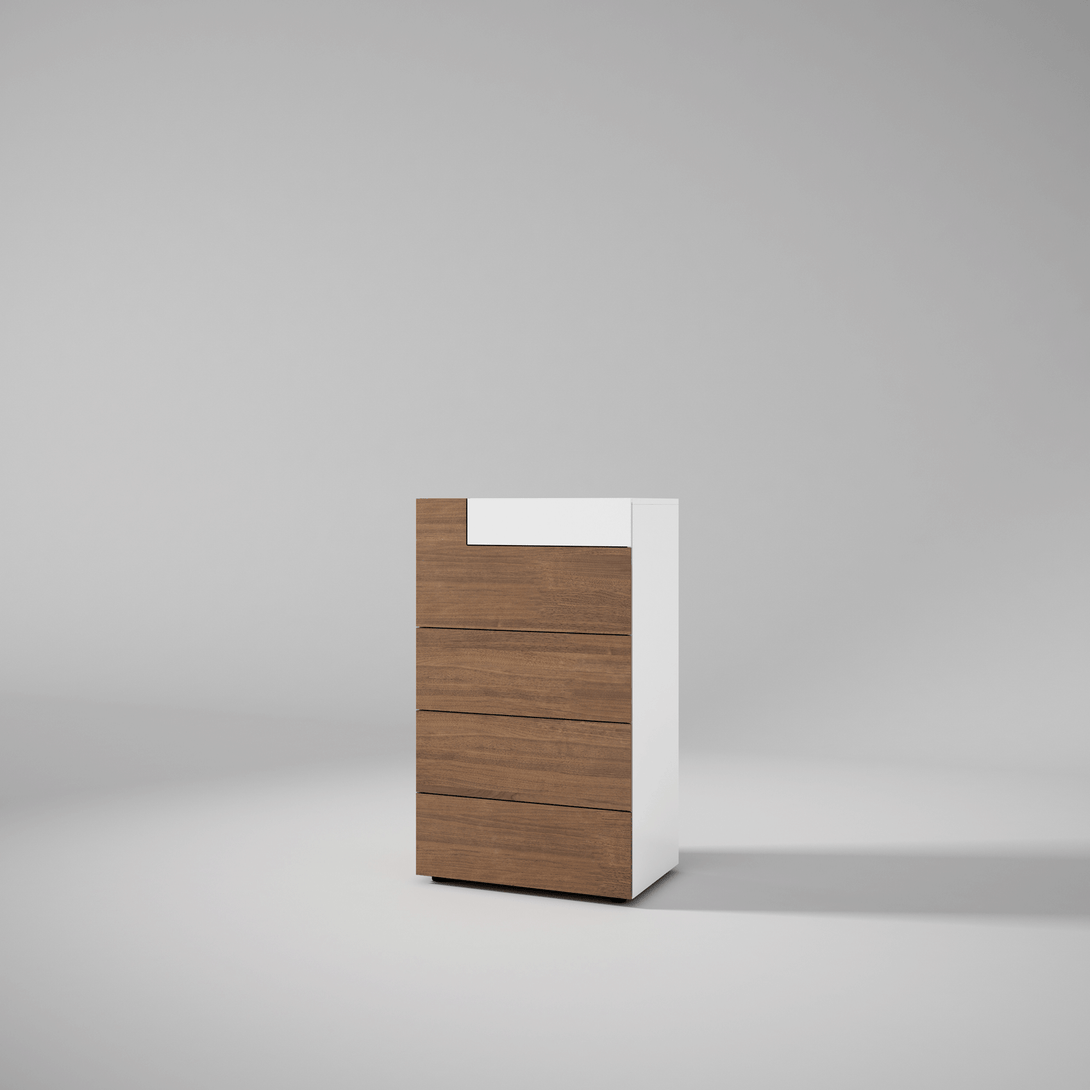 Mar Chest in Two Tone Finish - Angled View of Dresser on a Light Gray Background