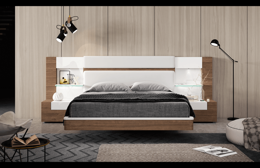Mar Bedroom Set in Two Tone Finish - View from Bottom of Bed Looking Towards the Headboard