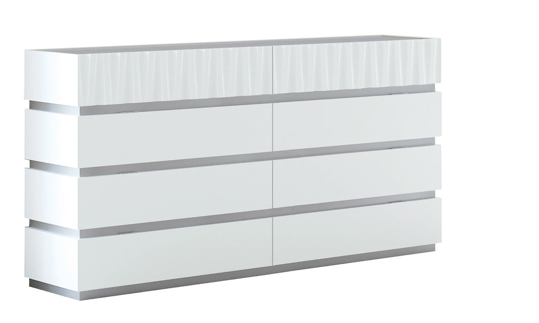 Marina Bedroom Set in White Finish - Front View of Double Dresser