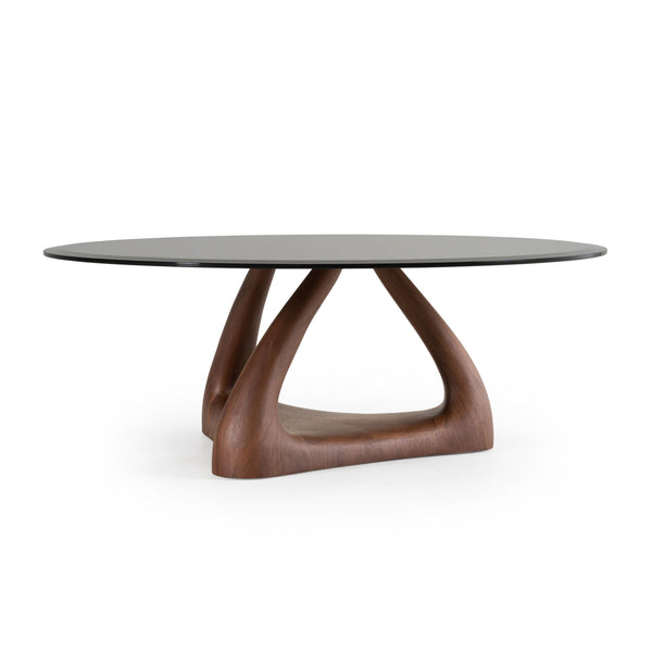 Modrest Christy - Mid-Century Modern Grey Glass + Walnut Round Coffee Table - Featured Image