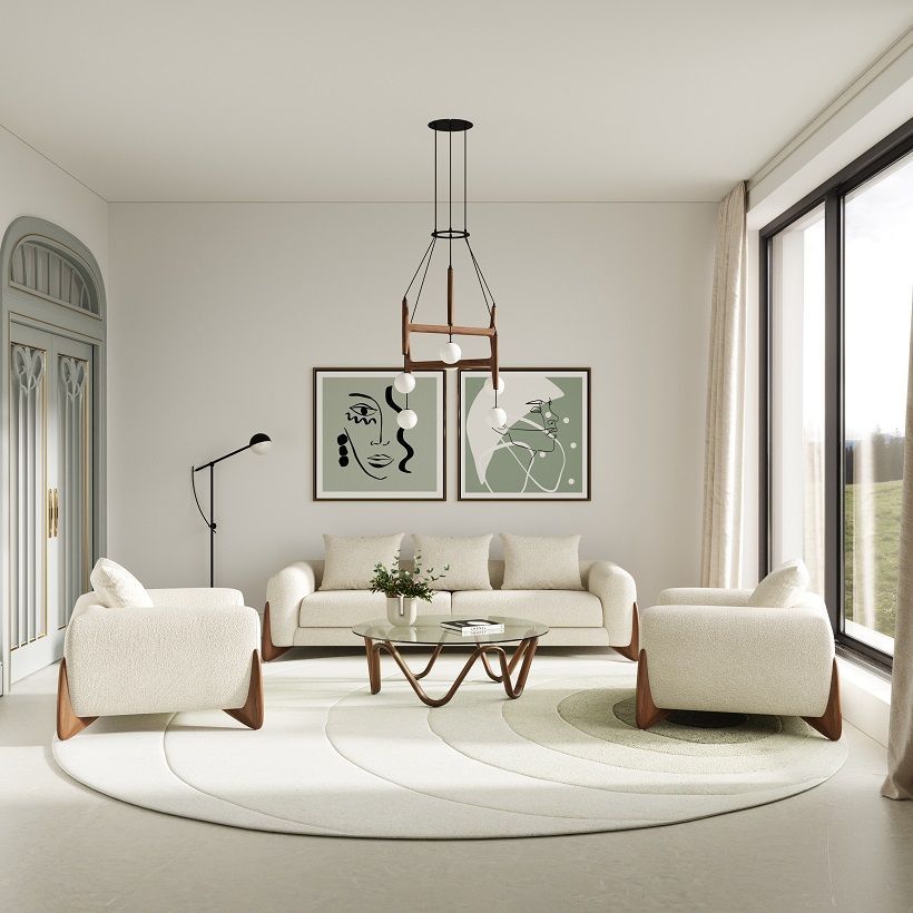 Modrest Lassen - Modern Glass & Walnut Coffee Table - View of coffee table in demo room environment