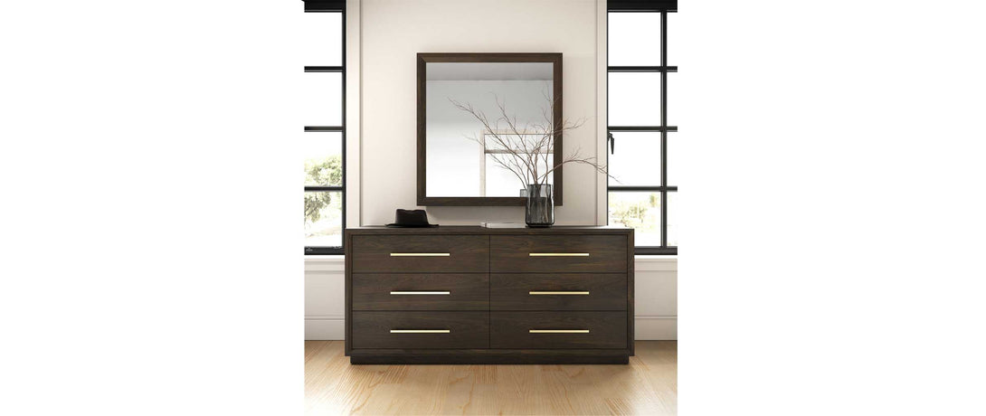 Modrest Manhattan Contemporary Brown Oak and Gold Dresser View of Dresser in a Modern Demo Environment