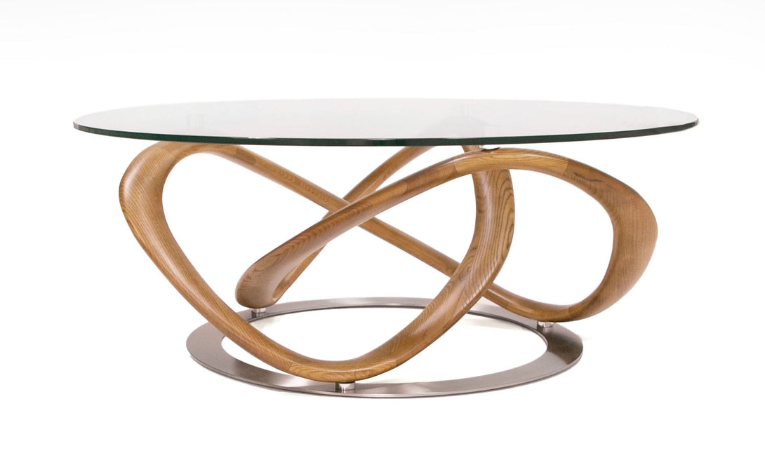 Modrest Michele - Modern Glass + Walnut Coffee Table - View of the Side of Table