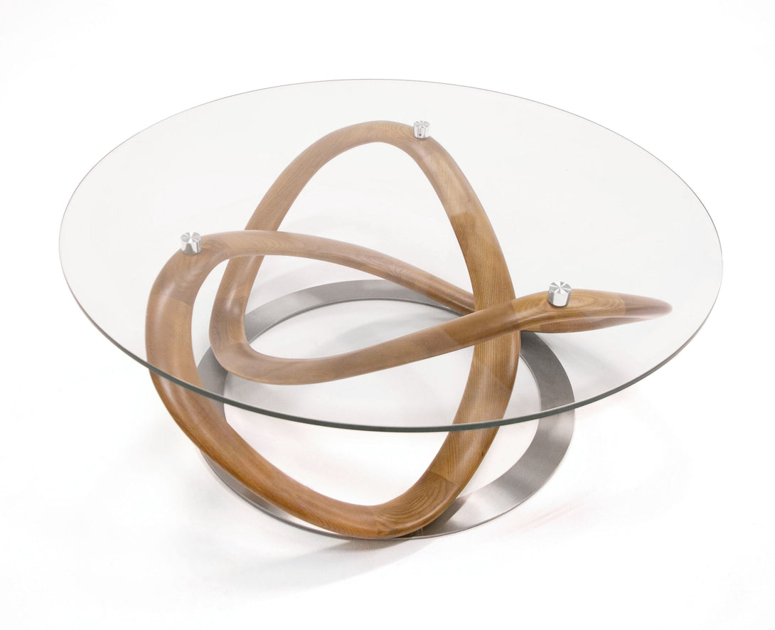 Modrest Michele - Modern Glass + Walnut Coffee Table - Arial View of Glass Table Top