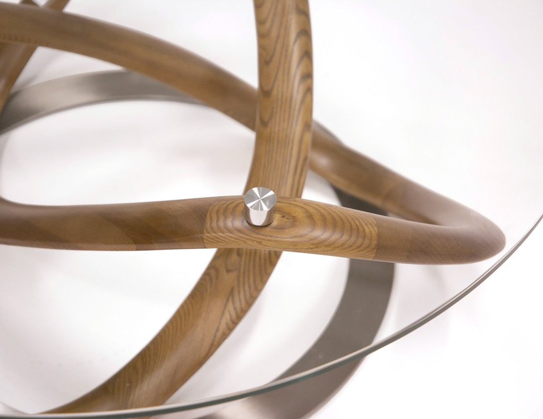 Modrest Michele - Modern Glass + Walnut Coffee Table - Zoomed-In View of Wooden Legs