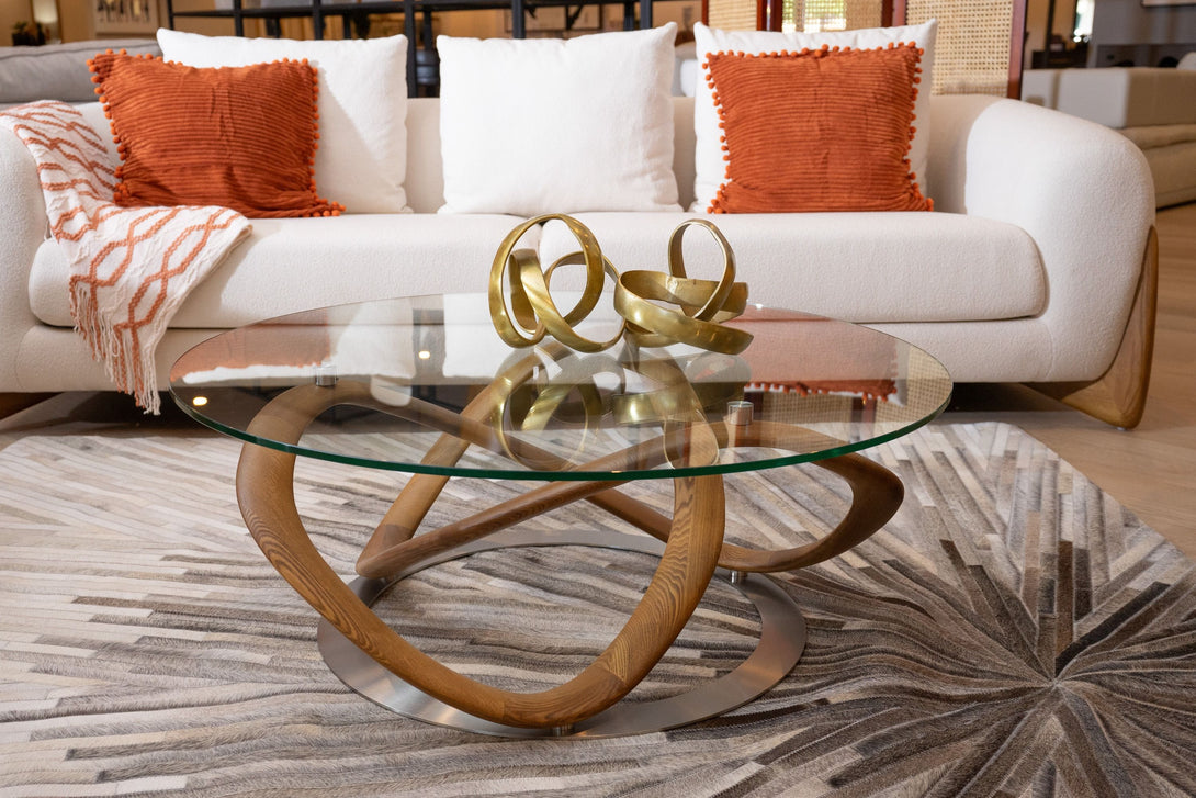 Modrest Michele - Modern Glass + Walnut Coffee Table - View of Coffee Table in a Demo Room