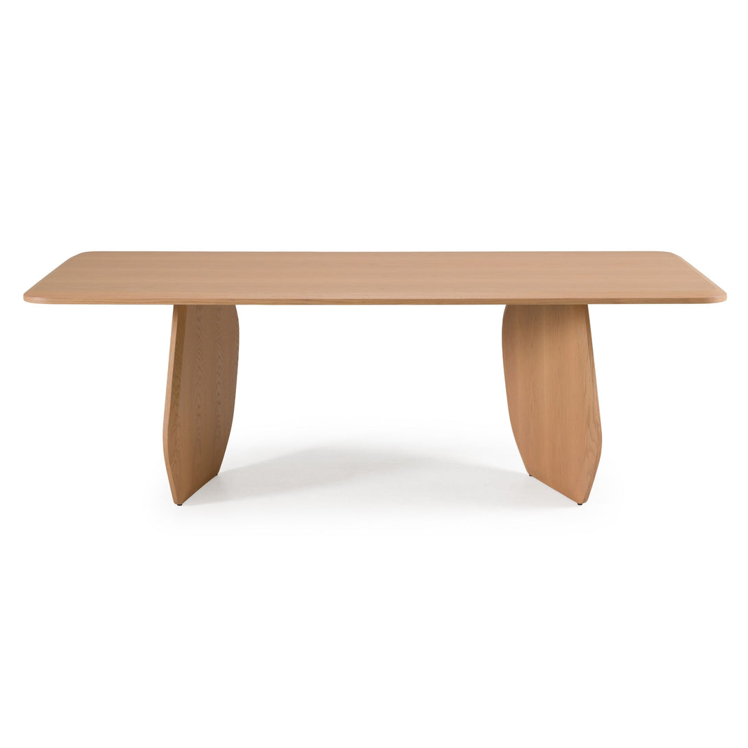Wooden table with a minimalist design on a white background