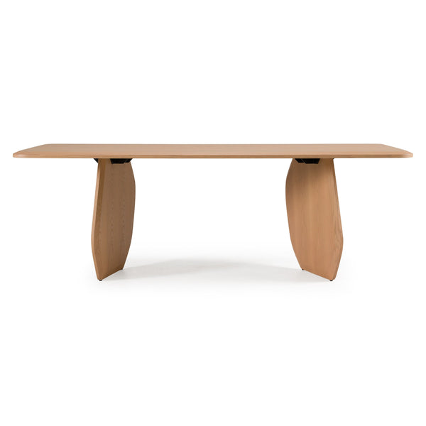 Wooden table with a minimalist design on a white background