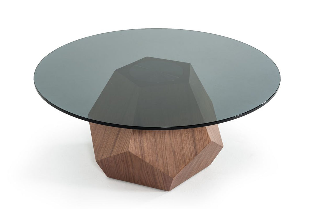 Modrest Rackham Mid-Century Walnut & Smoked Glass Coffee Table - Arial View of Smoked Glass Table Top