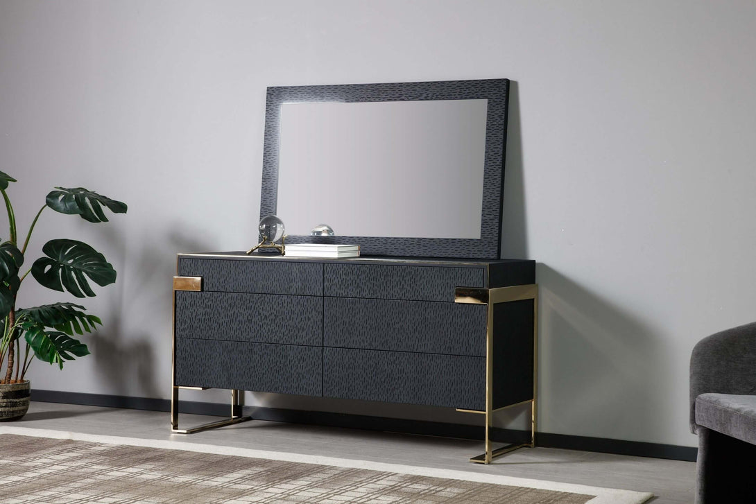 Modrest Rothsay Modern Wenge and Gold Dresser View of Dresser in a Demo Room Environment