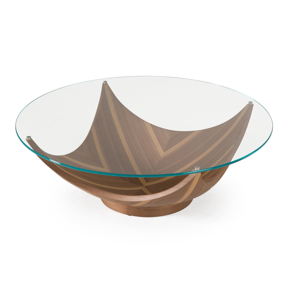 Modrest Sunrise - Contemporary Glass + Walnut Round Coffee Table - Arial View of the Coffee Table 2