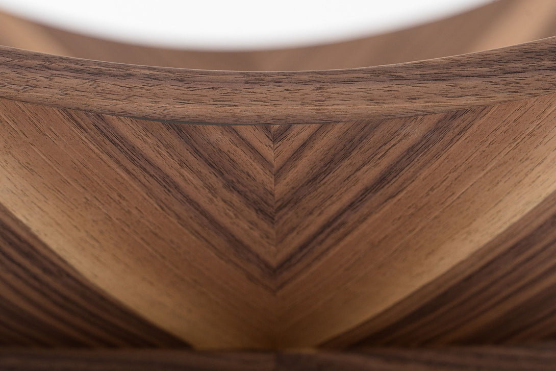 Modrest Sunset - Contemporary Glass + Walnut Square Coffee Table - Close up view of the walnut vaneer finish