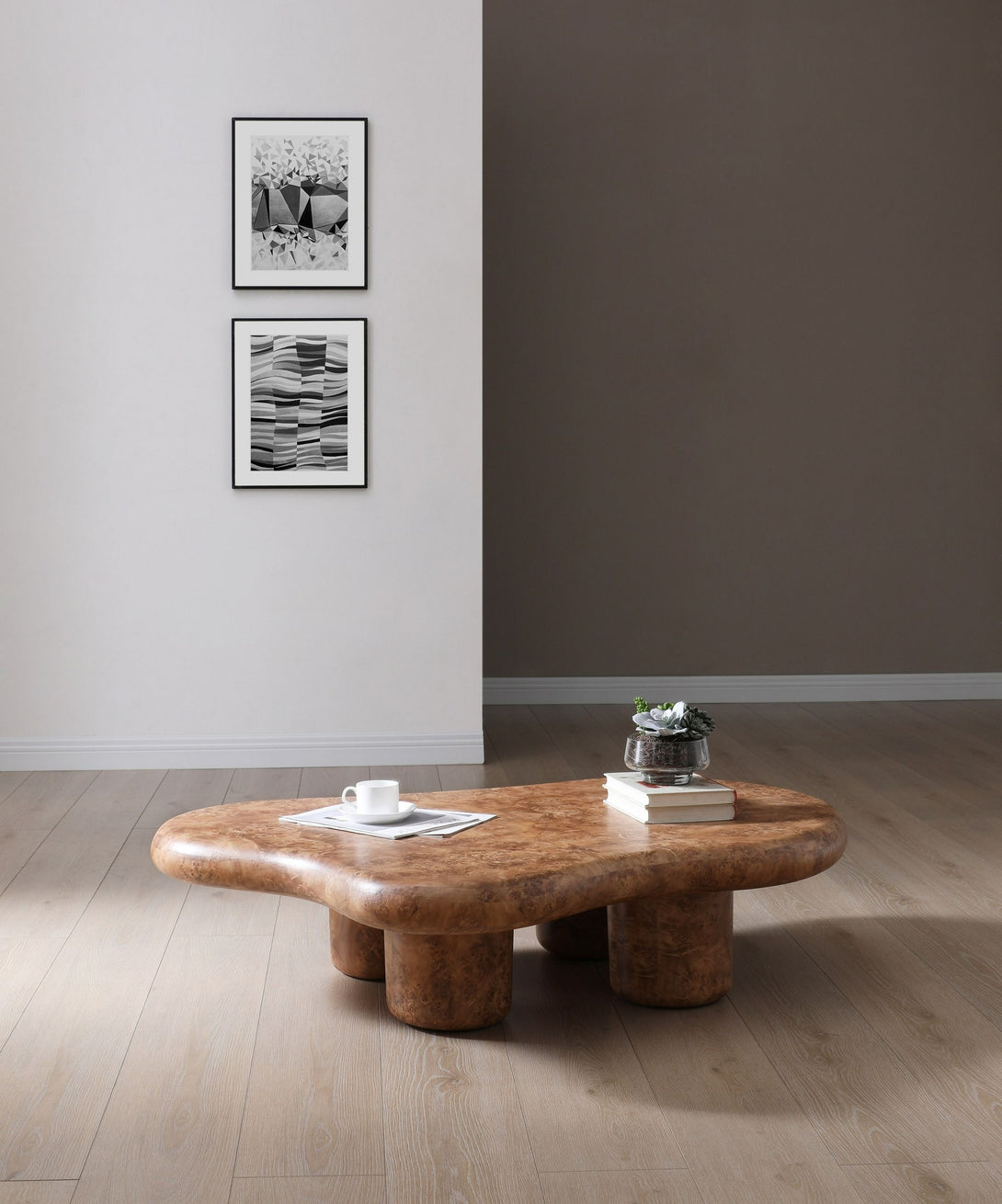 Modrest Weskan - Modern Faux Burl Coffee Table - View of Faux-Burl Table in Modern Demo Room