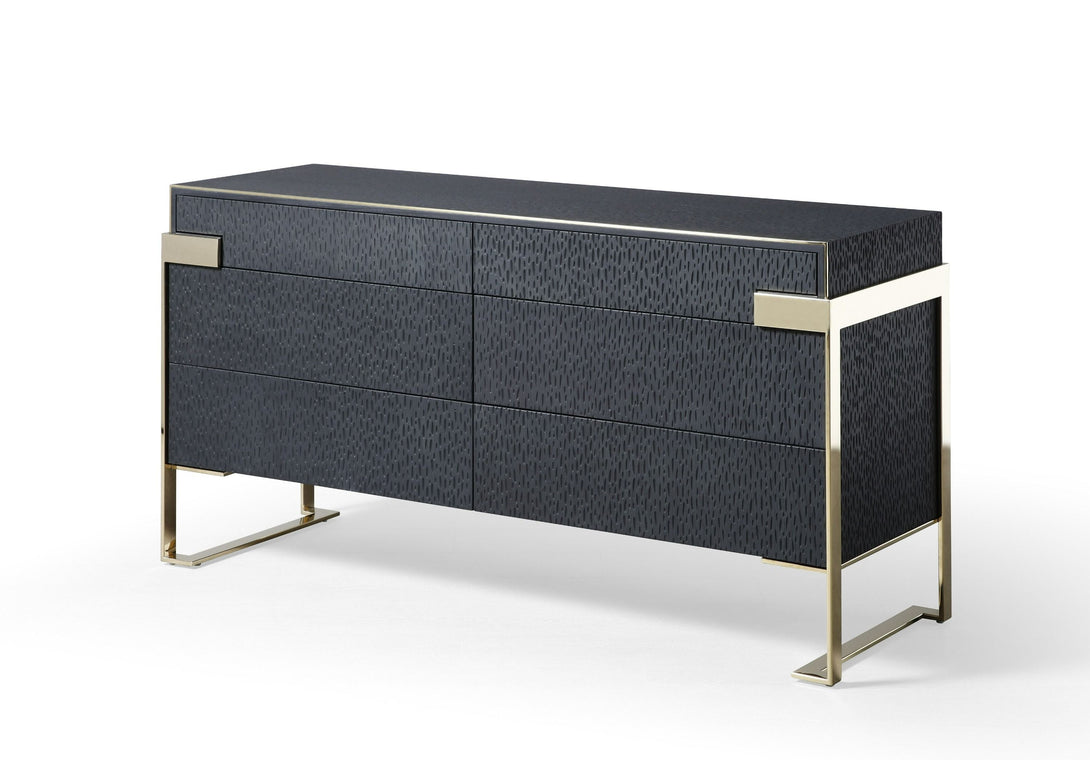Modrest Athena & Rothsay - Modern Black and Gold Dresser - Angled front view of the dresser on white transparent background