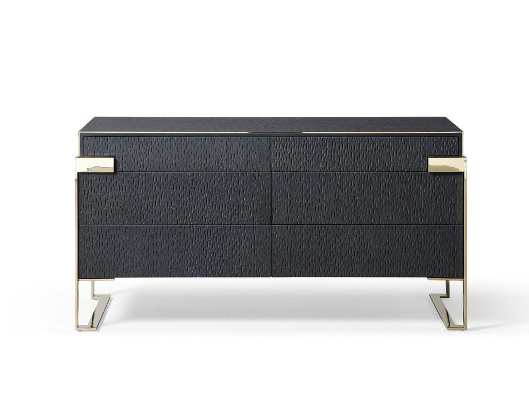 Modrest Athena & Rothsay - Modern Black and Gold Dresser - Front view of the dresser on white transparent background