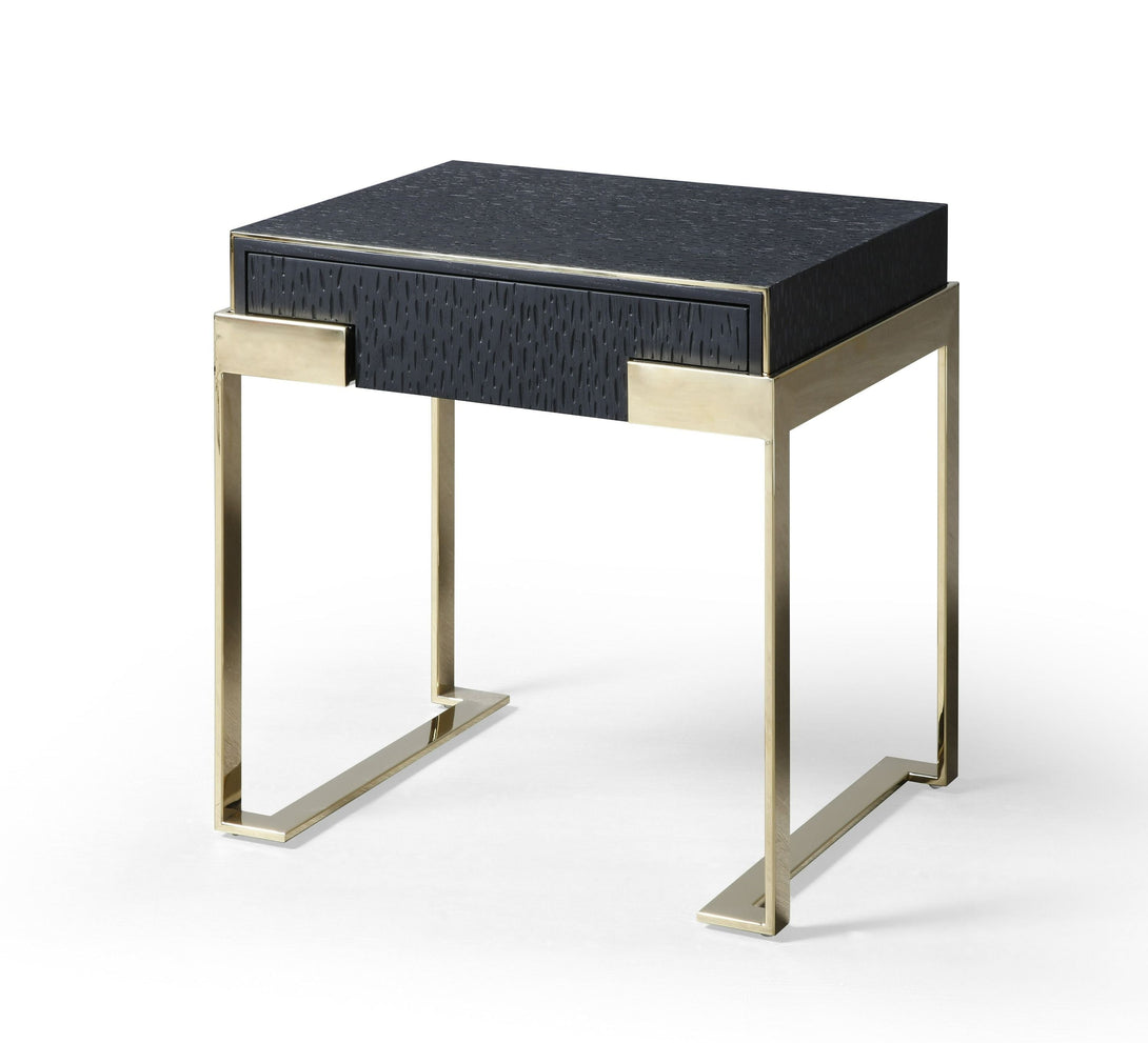 Modrest Athena & Rothsay - Modern Black and Gold Nightstand - Angled view of the nightstand on white transparent background