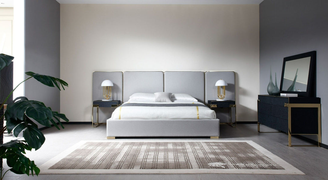 Modrest Athena & Rothsay - Modern Grey Fabric + Wenge + Gold Bedroom Set - Featured Photo