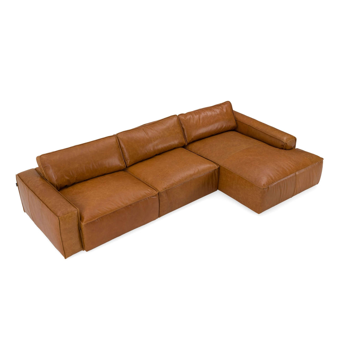 Modrest Cambria - Modern Cognac Leather Sectional Sofa - Arial view of right hand sectional on a white transparent background
