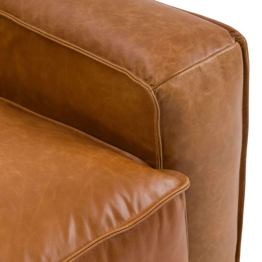 Modrest Cambria - Modern Cognac Leather Sectional Sofa - Close up view of sectional leather arm