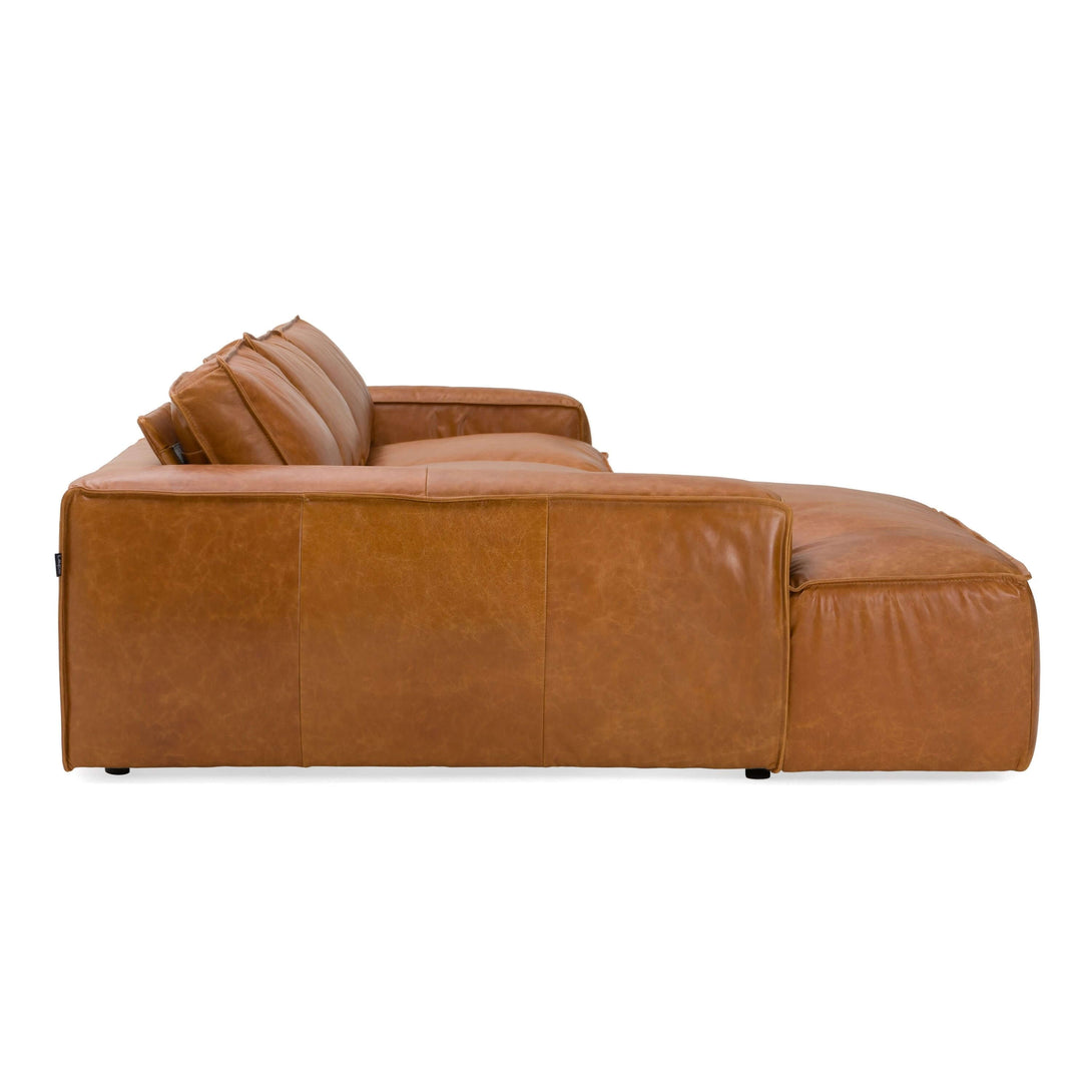 Modrest Cambria - Modern Cognac Leather Sectional Sofa - View of left hand sectional arm on a white transparent background