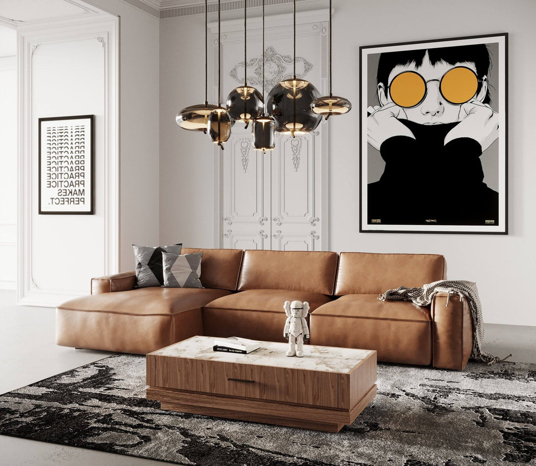 Modrest Cambria - Modern Cognac Leather Sectional Sofa - View of left hand sectional in a demo room