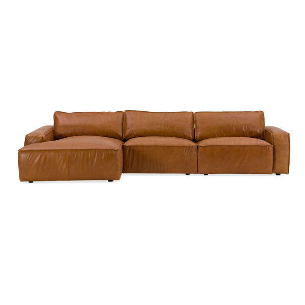 Modrest Cambria - Modern Cognac Leather Sectional Sofa - View of the front of left hand sectional on a white transparent background