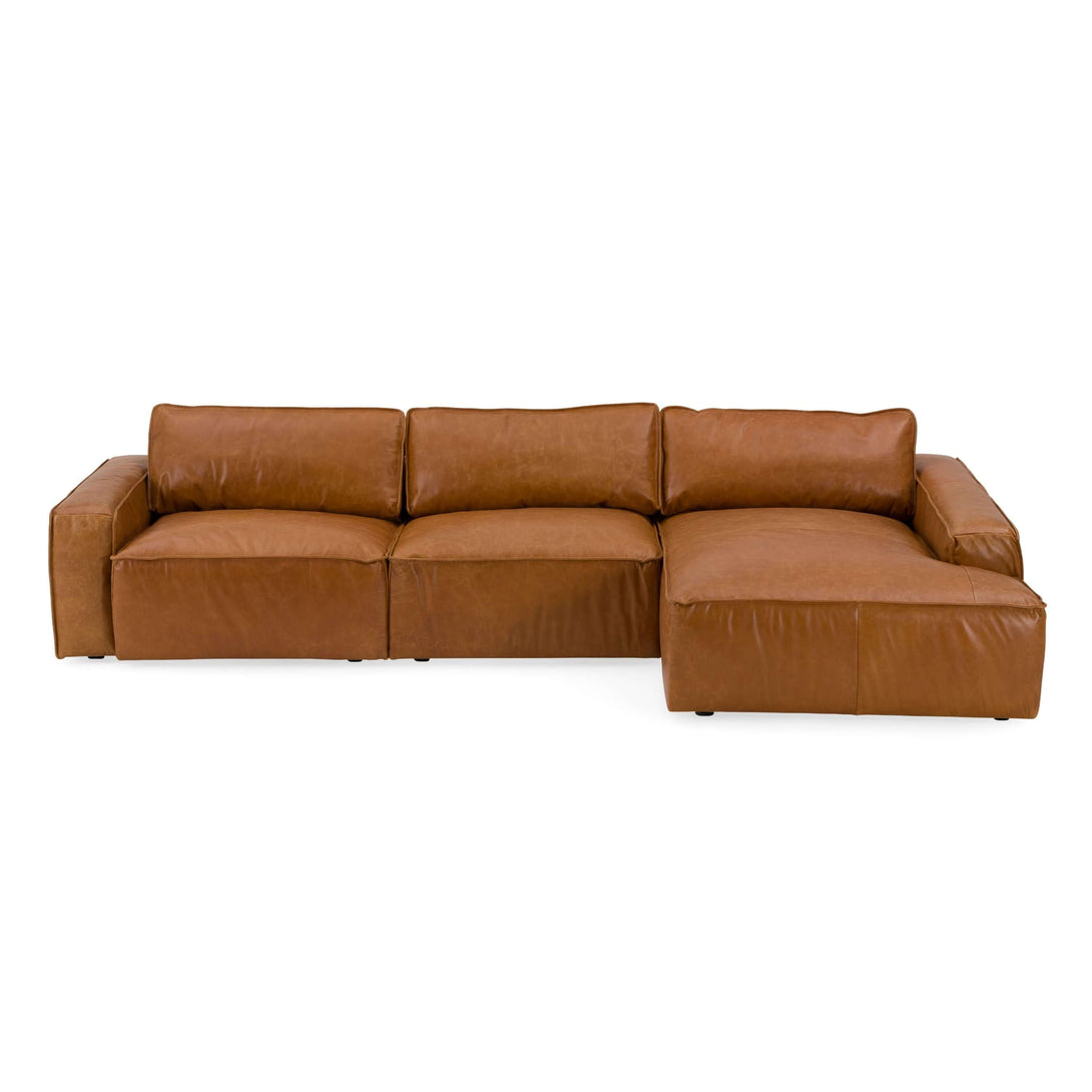 Modrest Cambria - Modern Cognac Leather Sectional Sofa - View of the front of right hand sectional on a white transparent background