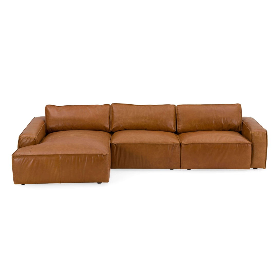Modrest Cambria - Modern Cognac Leather Sectional Sofa - View of the front of right hand sectional on a white transparent background featured image