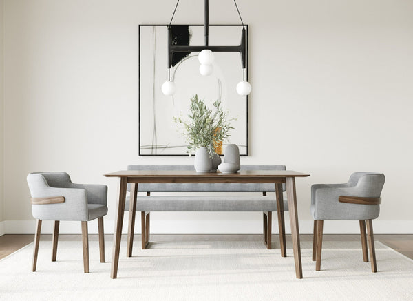 Modrest Castillo + Jordan - Modern Grey Fabric + Walnut 4-Piece Dining Set - View of dining set in a demo room environment
