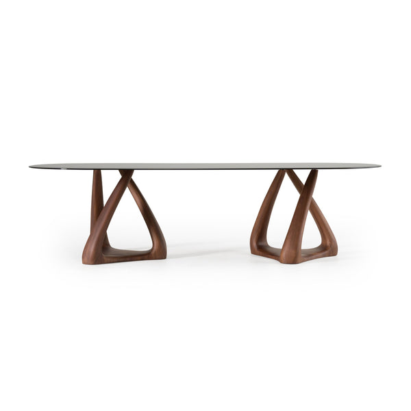 Modrest Christy - Mid-Century Modern Grey Glass + Walnut Oval Dining Table - Featured Photo